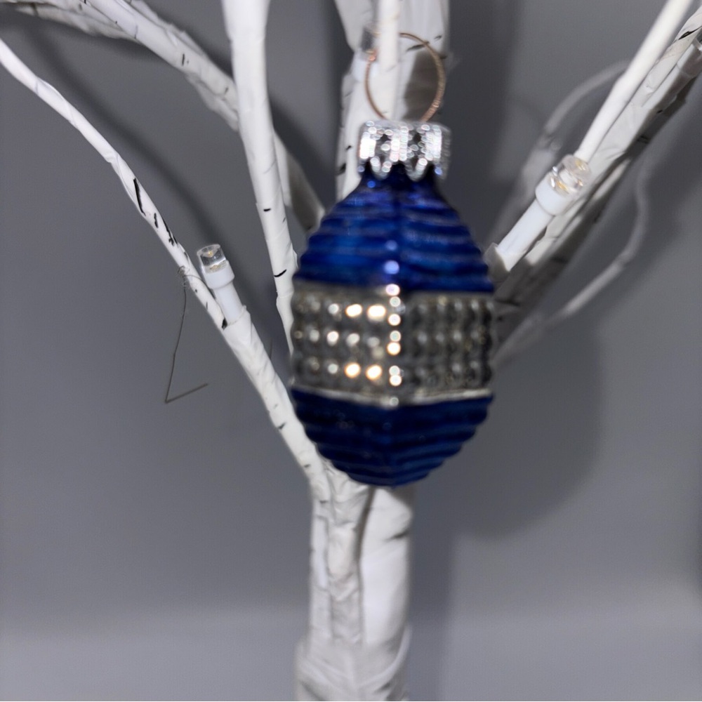 Small Vintage Mercury Glass Lantern Ornament Blue & Silver 2” Made In Germany